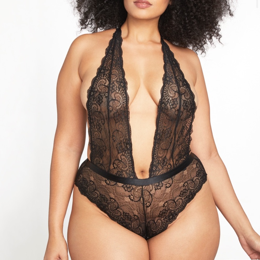 Eloquii Black Deep V Lace Bodysuit